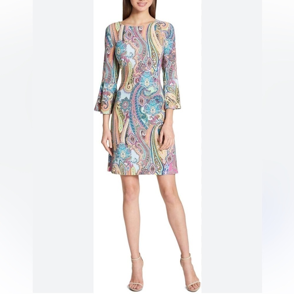 Tommy Hilfiger Jaipur Paisley Jersey Womens 3/4 Bell Sleeve Sheath Dress Size 6 - Picture 4 of 12